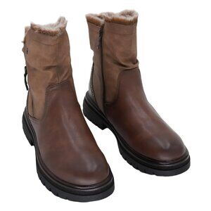 GC Shoes Martin Lug Ankle Booties Faux Fur Cognac US 10